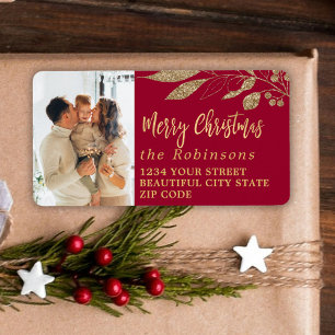 Elegant script Christmas Red Retour-adreslabel Etiket
