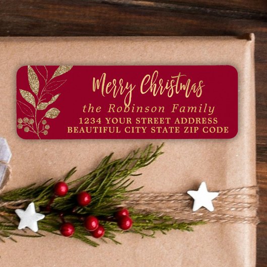 Elegant script Christmas Red Retour-adreslabel Etiket