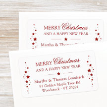 Elegant script Christmas Red Stars Retouradres