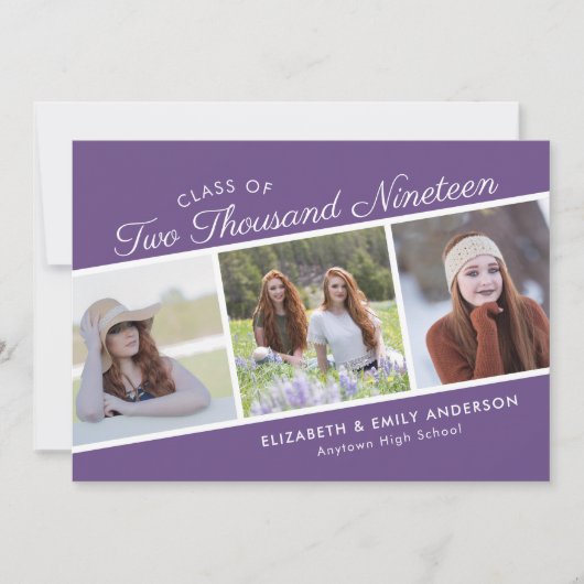 Elegant Script Class of 2019 | 3 Foto-Afstuderen Kaart (Voorkant)