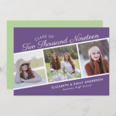 Elegant Script Class of 2019 | 3 Foto-Afstuderen Kaart (Voorkant / Achterkant)