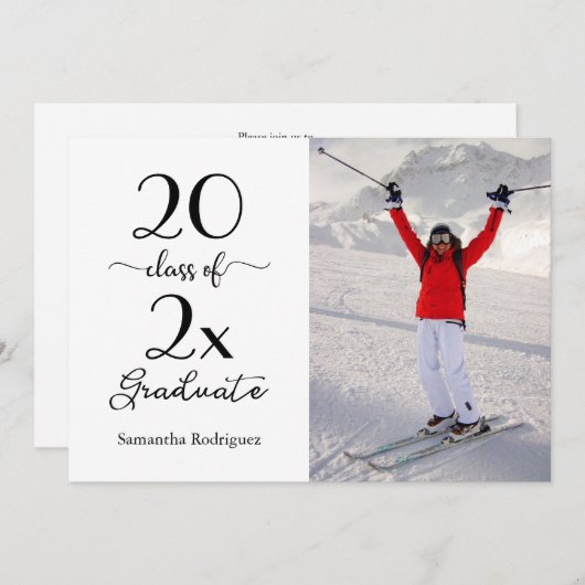 Elegant Script Class of Photo Graduation Party Kaart (Voorkant / Achterkant)