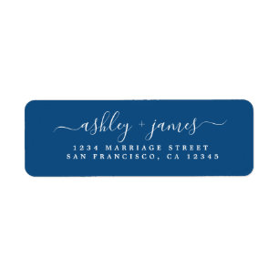 Elegant Script Classic Blue Wedding Return Address Etiket