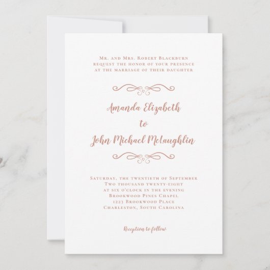 Elegant Script Classic Formal Wedding Roos Gold Kaart (Voorkant)