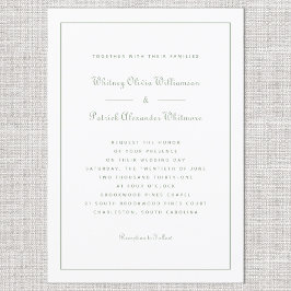 Elegant Script Classic Formal Weddings White Green Kaart
