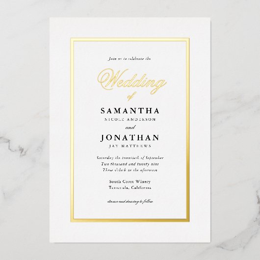 Elegant Script Classic Minimal Wedding Gold Folie Uitnodiging (Voorkant)