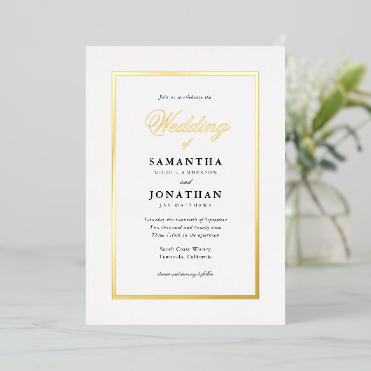 Elegant Script Classic Minimal Wedding Gold Folie Uitnodiging (Staand Voorkant)