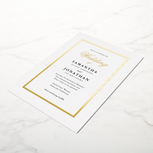 Elegant Script Classic Minimal Wedding Gold Folie Uitnodiging (Gedraaid)