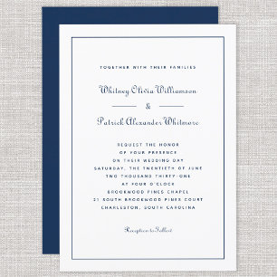 Elegant Script Classic Navy White Formal Weddings Kaart