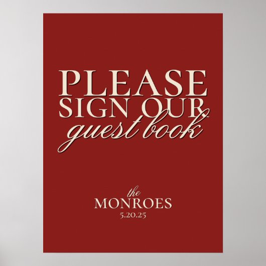 Elegant Script Classic Red Wedding Guestbook Poster (Voorkant)