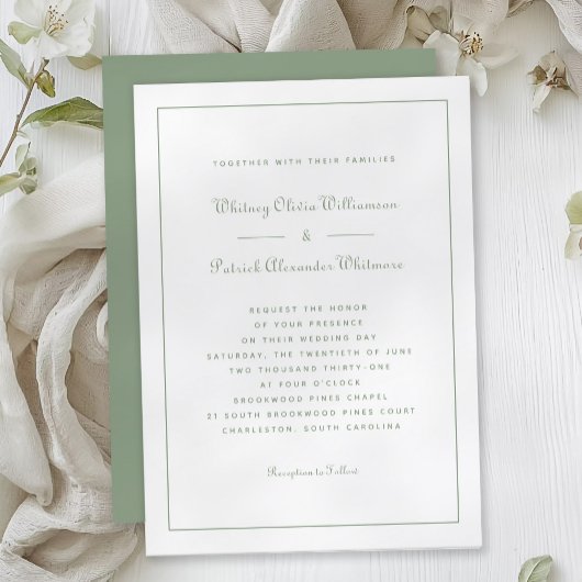 Elegant Script Classic Sage Green Formal Weddings Kaart