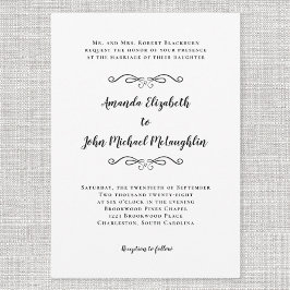 Elegant Script Classic Simple Formal Wedding Black Kaart