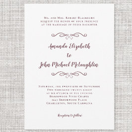 Elegant Script Classic Wedding Burgundy White Chic Kaart