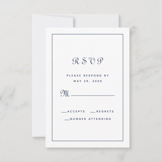 Elegant Script Classic Wedding Enclosure Navy Blue RSVP Kaartje (Voorkant)