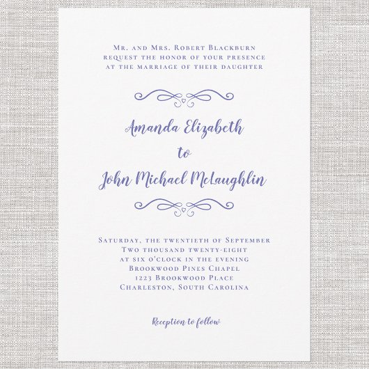 Elegant Script Classic Wedding Periwinkle Blue Kaart