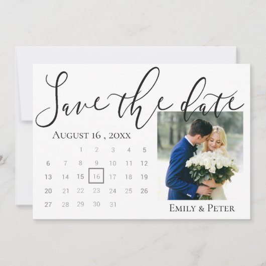 Elegant Script Classy Back White Weduwfoto Save The Date (Voorkant)