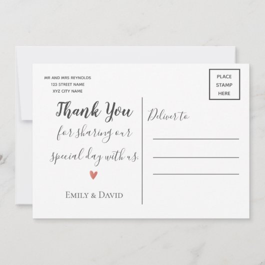 Elegant Script Classy Black & White Love & Bedankt (Achterkant)