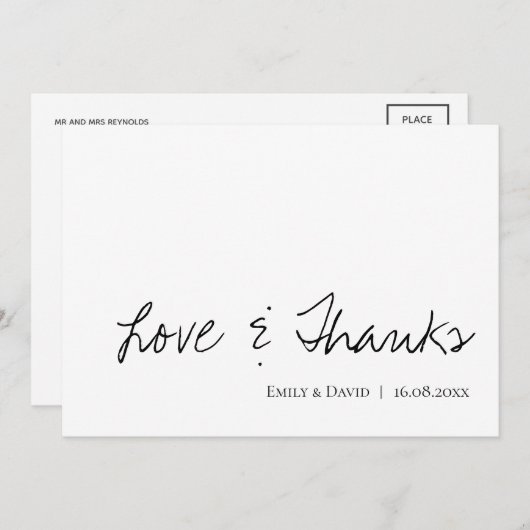 Elegant Script Classy Black & White Love & Bedankt (Voorkant / Achterkant)