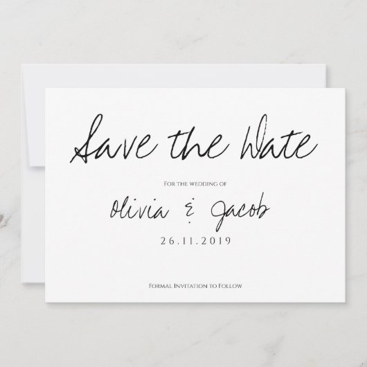 Elegant Script Classy Black & White Wedding Save The Date (Voorkant)