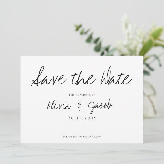 Elegant Script Classy Black & White Wedding Save The Date (Staand voorkant)
