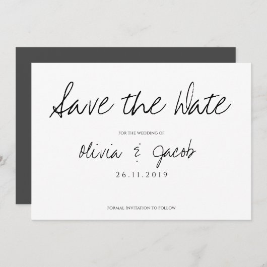 Elegant Script Classy Black & White Wedding Save The Date (Voorkant / Achterkant)