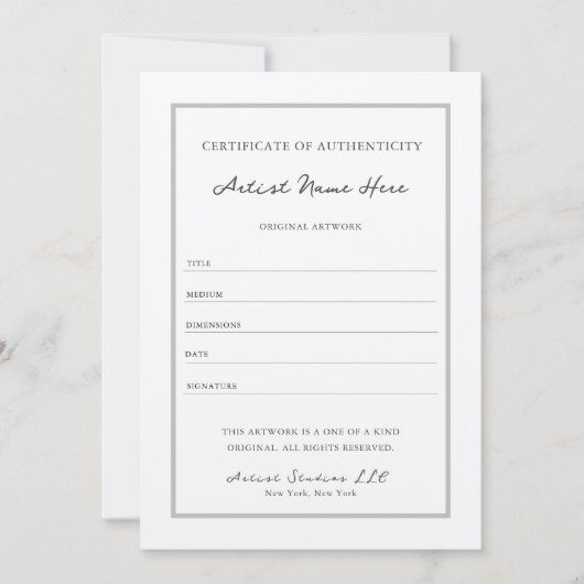 Elegant Script Classy Certificaat van Authenticite Kaart (Voorkant)