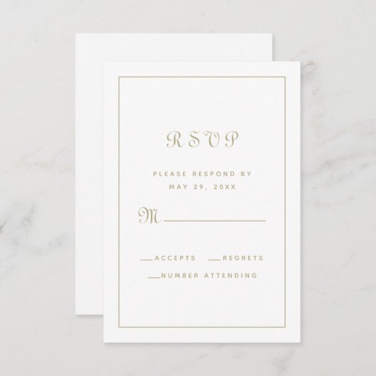 Elegant Script Classy Gold White Wedding Enclosure RSVP Kaartje (Voorkant / Achterkant)