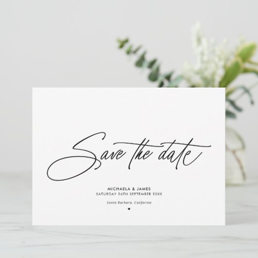 Elegant Script Clean Modern Minimalistisch Bruilof Save The Date (Staand voorkant)