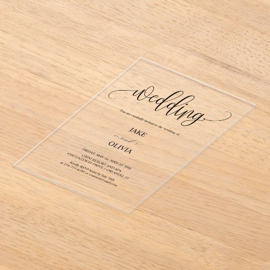 Elegant Script Clear Acrylic Wedding Invitation Acryl Uitnodigingen (Laagn)