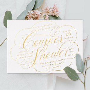 Elegant Script Cloud Flourishes Couples Shower Folie Uitnodiging