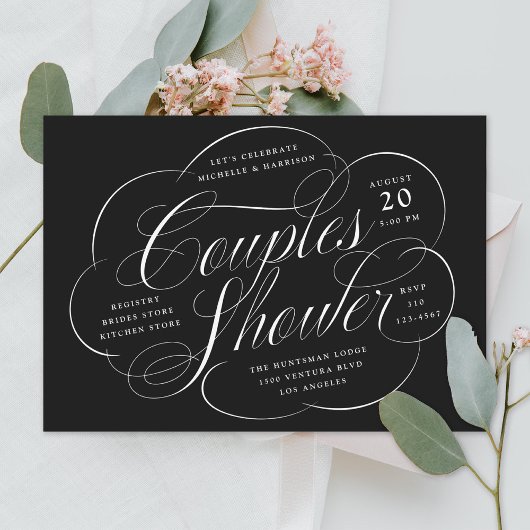 Elegant Script Cloud Flourishes Couples Shower Kaart