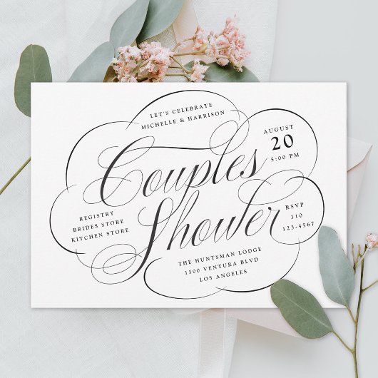 Elegant Script Cloud Flourishes Couples Shower Kaart