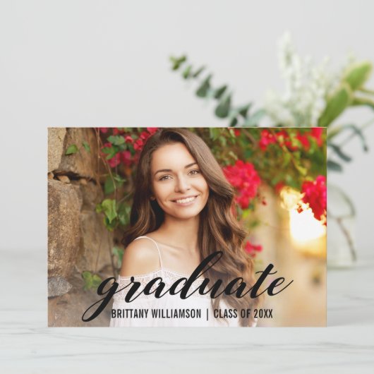 Elegant Script College Afstudeerfoto Aankondiging (Staand voorkant)