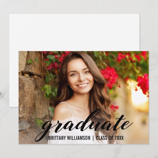 Elegant Script College Afstudeerfoto Aankondiging (Voorkant / Achterkant)