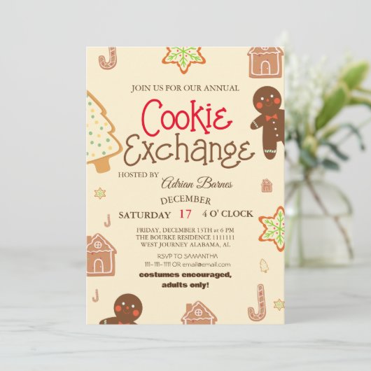 Elegant Script Cookie Exchange Christmas Party Inv Kaart (Staand voorkant)