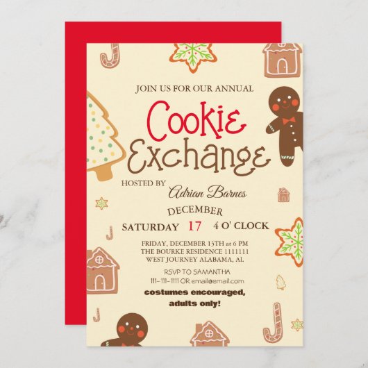 Elegant Script Cookie Exchange Christmas Party Inv Kaart (Voorkant / Achterkant)