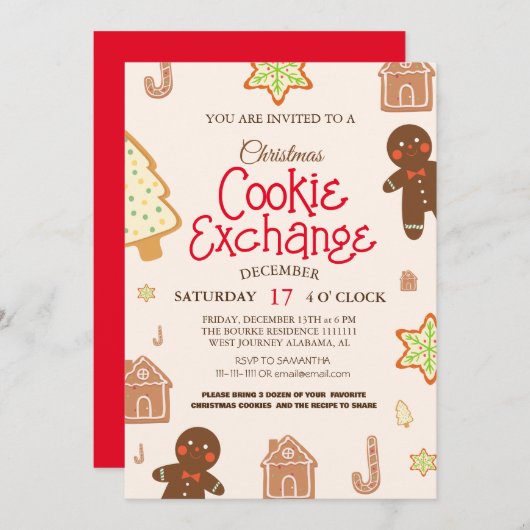 Elegant Script Cookie Exchange Christmas Party Inv Kaart (Voorkant / Achterkant)