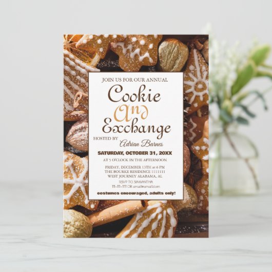Elegant Script Cookie Exchange Kerstfeest Kaart (Staand voorkant)