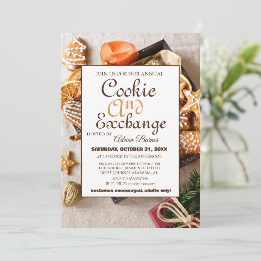 Elegant Script Cookie Exchange Kerstfeest Kaart (Staand voorkant)
