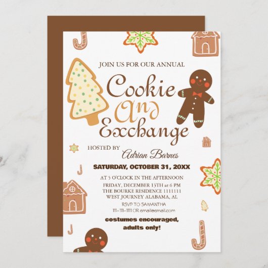 Elegant Script Cookie Exchange Kerstfeest Kaart (Voorkant / Achterkant)