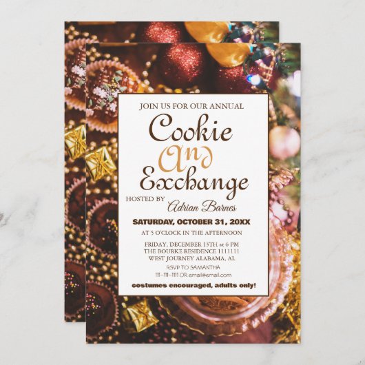 Elegant Script Cookie Exchange Kerstfeest Kaart (Voorkant / Achterkant)