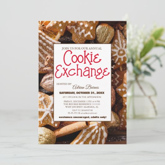 Elegant Script Cookie Exchange Kerstfeest Kaart (Staand voorkant)