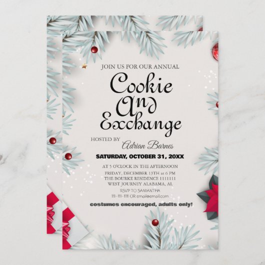Elegant Script Cookie Exchange Kerstfeest Kaart (Voorkant / Achterkant)