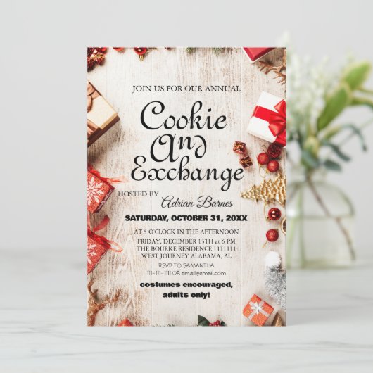 Elegant Script Cookie Exchange Kerstfeest Kaart (Staand voorkant)