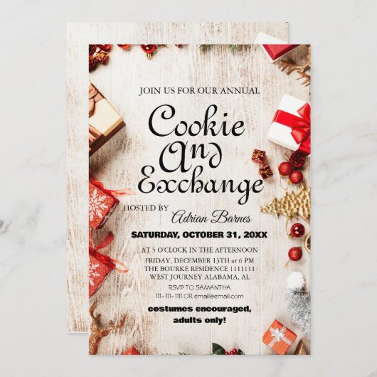 Elegant Script Cookie Exchange Kerstfeest Kaart (Voorkant / Achterkant)