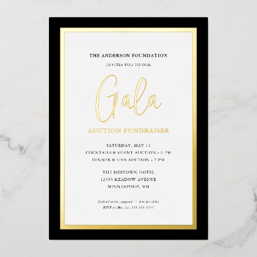 Elegant Script Corporate Gala Fundraiser Gold Folie Uitnodiging (Voorkant)