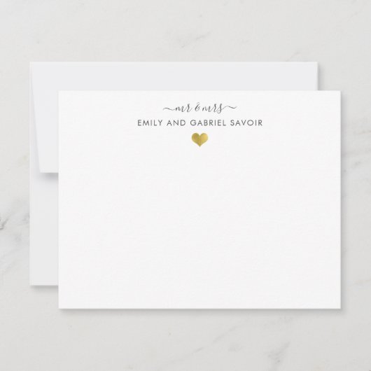 Elegant Script Couple Name Gold Heart Pas getrouwd Notitiekaartje (Voorkant)