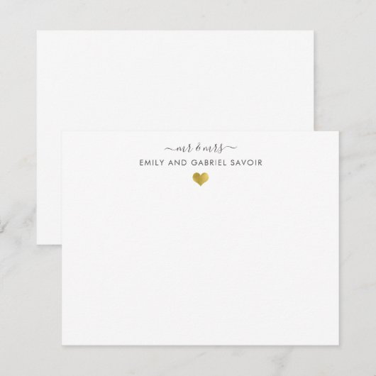 Elegant Script Couple Name Gold Heart Pas getrouwd Notitiekaartje (Voorkant / Achterkant)