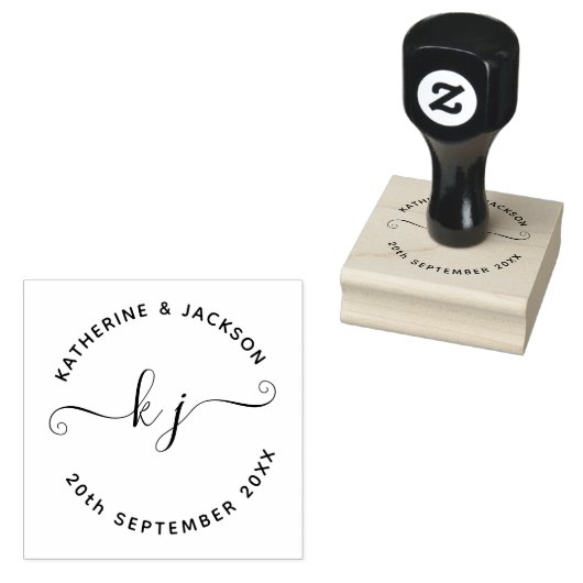 Elegant Script Couple Name initial Save the date Rubberstempel (Gestempeld)