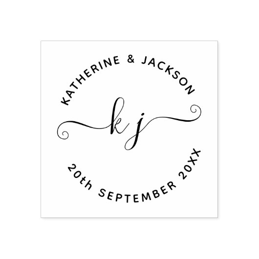 Elegant Script Couple Name initial Save the date Rubberstempel (Afrduk)